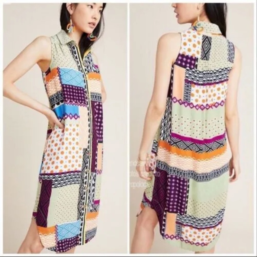 Anthropologie Everyway Shirt Dress Sleeveless Patchwork Collared Buttondown S 6